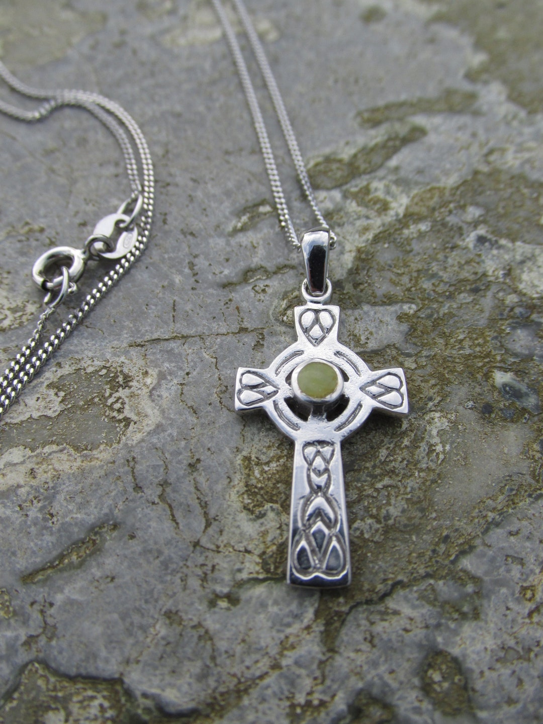 GENUINE Connemara Marble Sterling Silver Celtic Cross Pendant ...