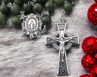 Authentic Irish Connemara Marble Rosary Beads with Celtic Crucifix Handmade in Ireland