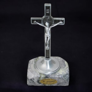 St. Benedict Cross On Authentic Connemara Marble Base Stands 6 Inches