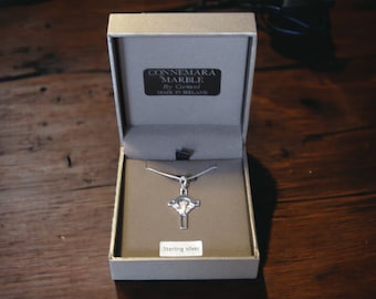 GENUINE Connemara Marble Sterling Silver Claddagh/Cross Pendant Guaranteed Irish
