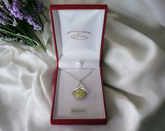 Authentic Irish Connemara Marble Sterling Silver Revolving Claddagh Fob Pendant Celtic Necklace Ireland