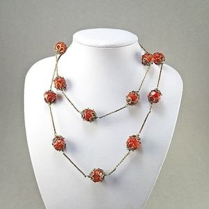 Vintage Beaded Necklace Carnelian Agate Beads Necklace Faceted Beads Chain Necklace Gift For Her