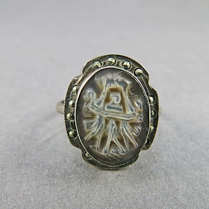 Vintage Sterling Ring Carved Mother Of Pearl Ring Sterling Ring With Marcasite