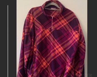 Pink and Purple Check Print Fleece Pullover
