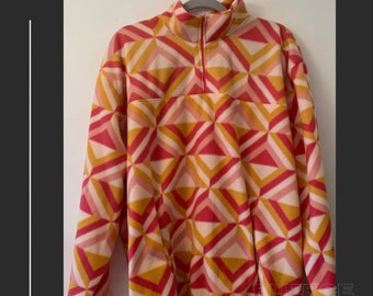 Pink and Yellow Print Fleece Pullover