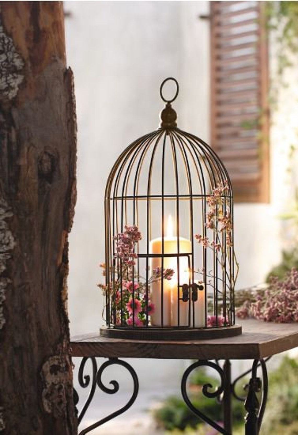 cages à oiseaux décoratives avec fleurs à l'extérieur, décoration de jardin  et de rue 9996801 Photo de stock chez Vecteezy