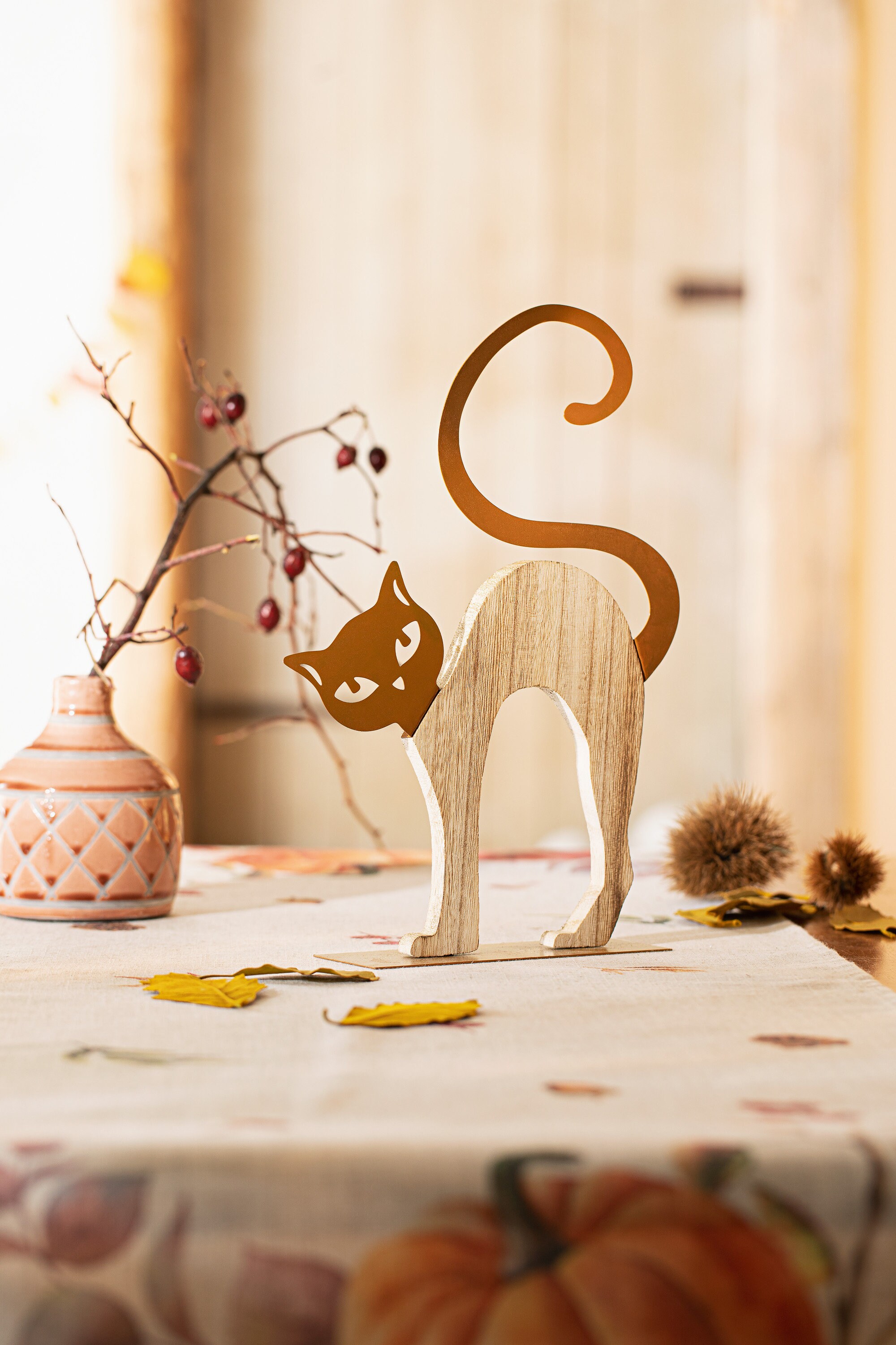 Figurine en Bois et Métal - Le Chat