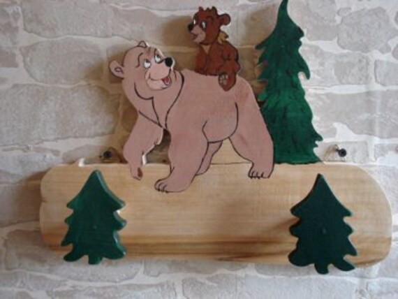 Porte Manteau en Bois Personnalisable Pour Chambre d'enfant - Maman Ourse et Son Bébé