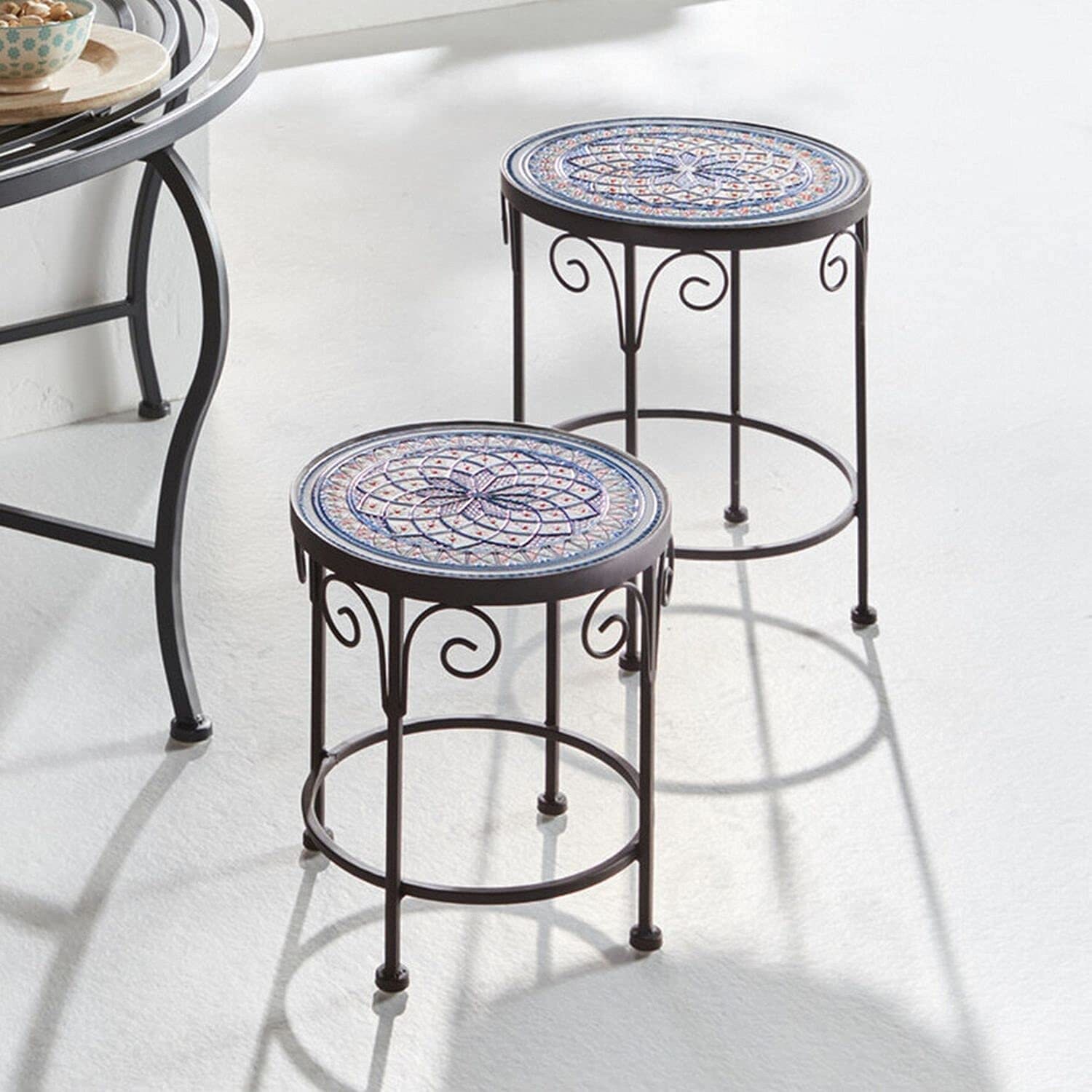 Lot de 2 Tables d'appoint en Fer Forgé et Mosaïque