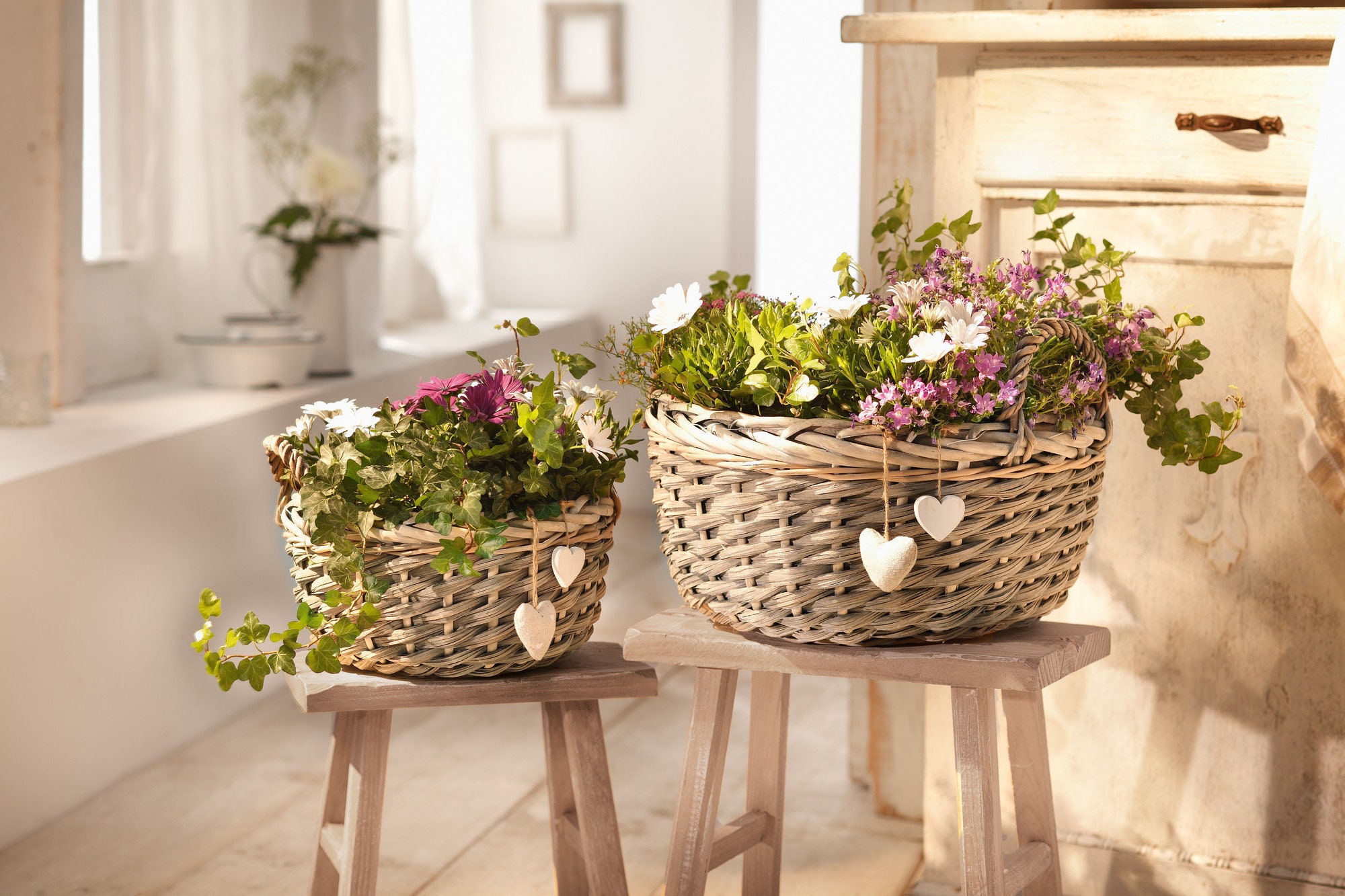 Lot de 2 Paniers Plantation Ronds avec Coeurs