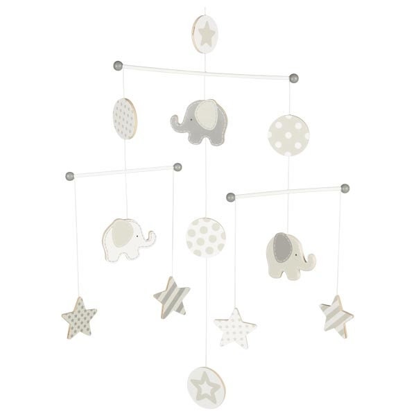 Mobile en Bois Éléphants et Étoiles Pour Chambre de Bébé