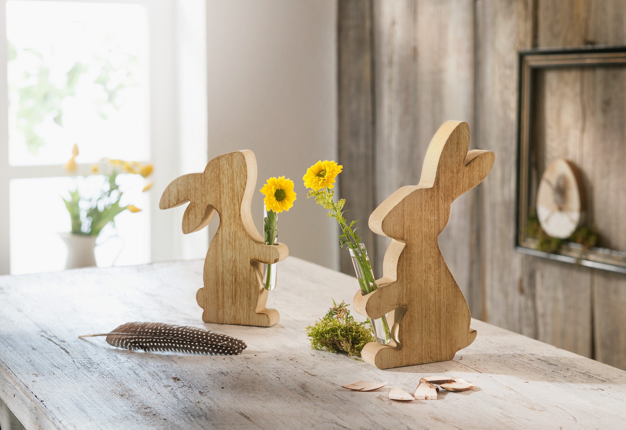 Lapin en Bois avec Vase Pour Décoration de La Maison