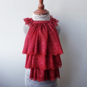 Pirate Cosplay Dark Red Lace Jabot, Vampire Cosplay Steampunk Wedding Costume Ruffled Collar image 4