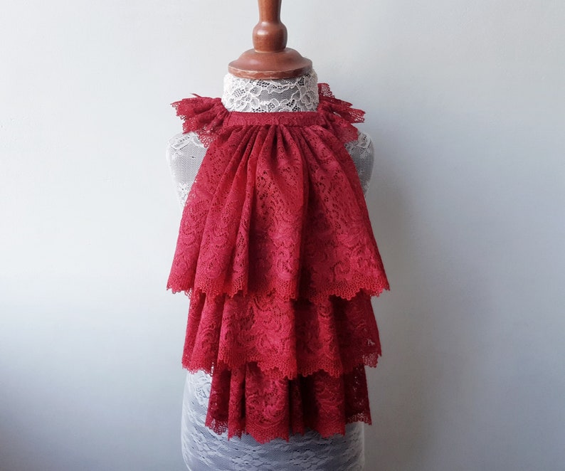 Pirate Cosplay Dark Red Lace Jabot, Vampire Cosplay Steampunk Wedding Costume Ruffled Collar image 4