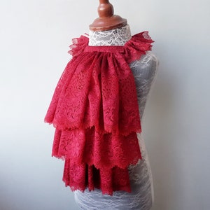 Pirate Cosplay Dark Red Lace Jabot, Vampire Cosplay Steampunk Wedding Costume Ruffled Collar image 5