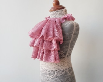 Old Rose Pirate Cosplay Lace Jabot, Vampire Cosplay Steampunk Wedding Costume Ruffled Collar