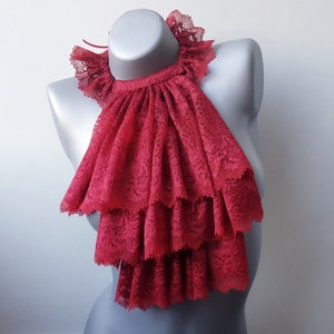 Pirate Cosplay Dark Red Lace Jabot, Vampire Cosplay Steampunk Wedding Costume Ruffled Collar image 3