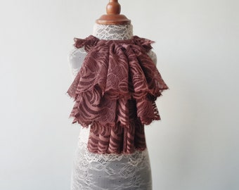 Pirate Cosplay Lace Jabot, Brown Vampire Cosplay, Steampunk Wedding Costume, Ruffled Collar