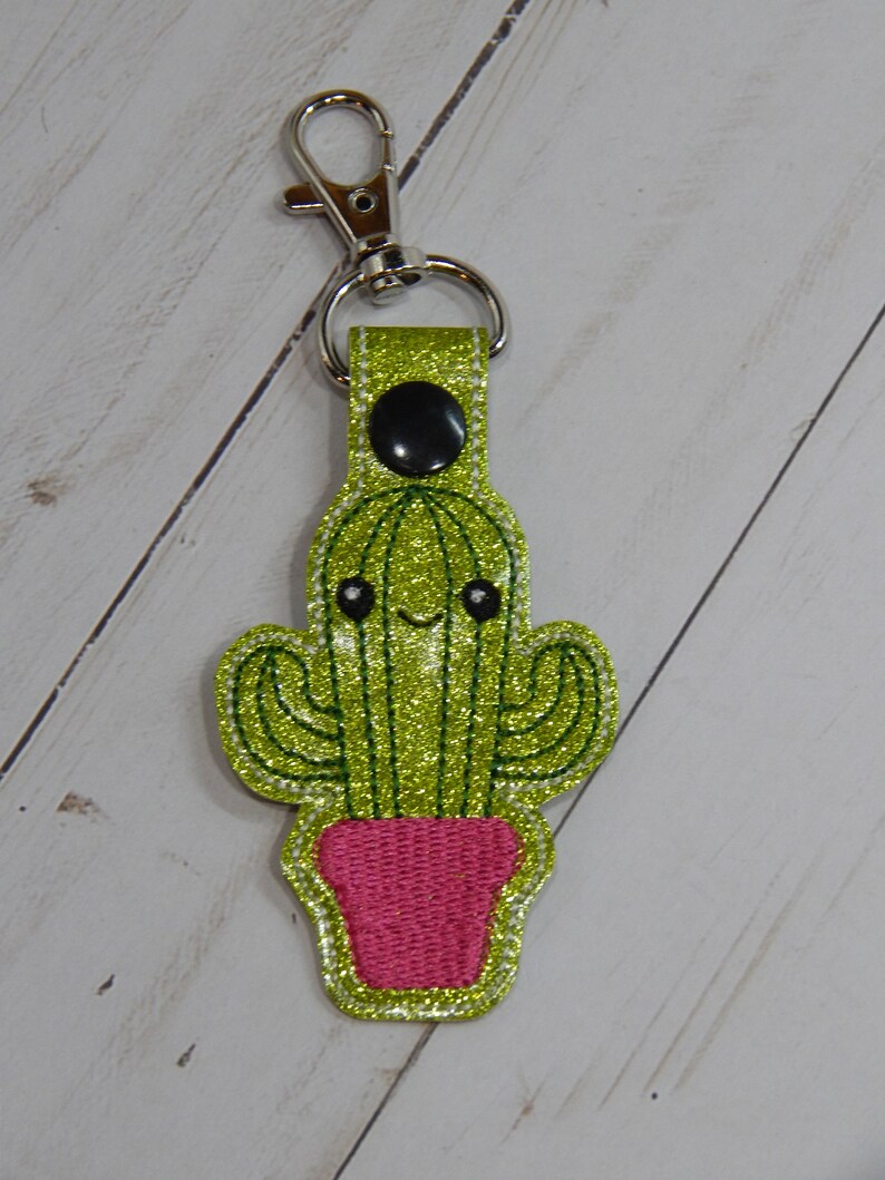 Cactus Keychain Embroidered Cactus Keyfob Keychain Kawaii Etsy