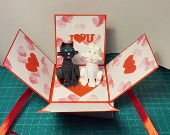 Quilling Cats Explosion Box: Handmade Valentine's Day Card