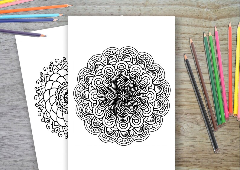 Libro para colorear Mandala, imprimible en casa, Descarga instantánea de Mandala, 10 páginas para colorear Mandala imagen 6