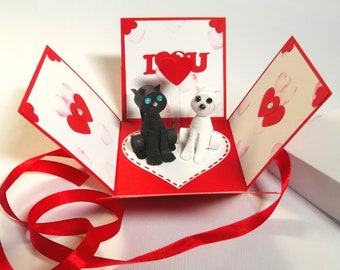 Quilling Cats Explosion Box For Valentine's Day, Love, Anniversary, Wedding, Gift Idea, Greeting Card