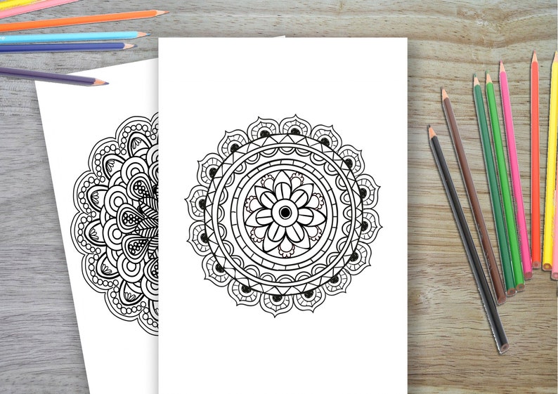 Libro para colorear Mandala, imprimible en casa, Descarga instantánea de Mandala, 10 páginas para colorear Mandala imagen 5