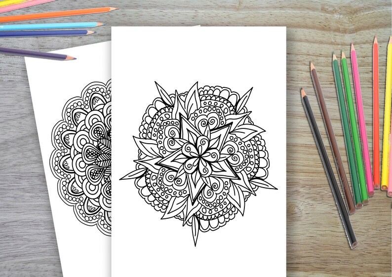 Libro para colorear Mandala, imprimible en casa, Descarga instantánea de Mandala, 10 páginas para colorear Mandala imagen 4