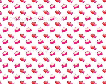 Hearts and Letters Digital Paper White Background Valentines Wedding Instant Download