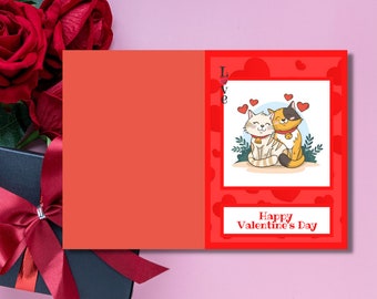 Cats Valentine's Day Digital Greeting Card, Cats Printable Greeting Card, Instant Download