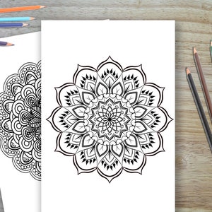 Libro para colorear Mandala, imprimible en casa, Descarga instantánea de Mandala, 10 páginas para colorear Mandala imagen 7