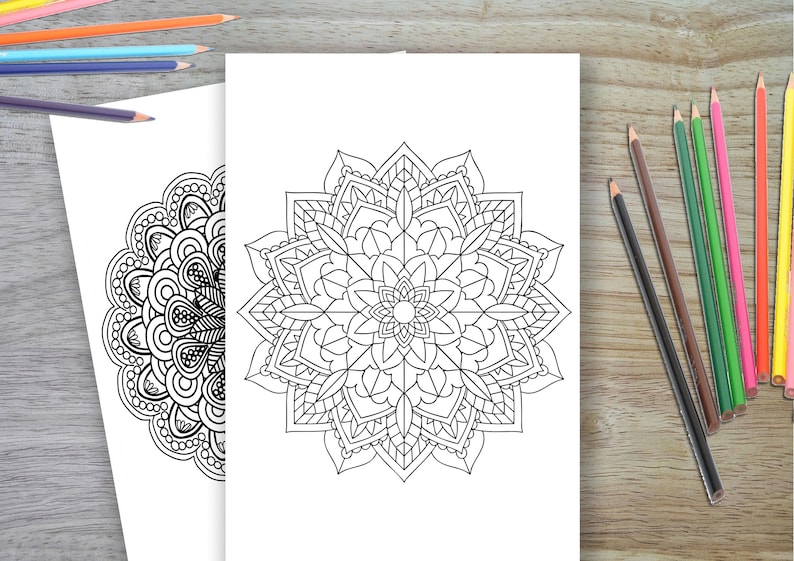 Libro para colorear Mandala, imprimible en casa, Descarga instantánea de Mandala, 10 páginas para colorear Mandala imagen 2