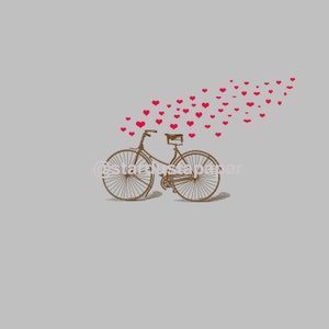 Bicicletta Vintage Carta Digitale Con Cuori Rossi Download Immediato S. Valentino, Amore, Matrimonio