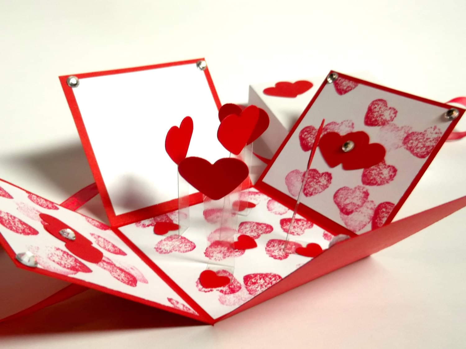 Exploding mini box valentine birthday wedding gift silver flake purple ribbon 