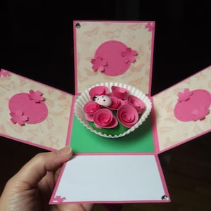 Scatolina Biglietto Di Auguri Con Rose di Carta Per Compleanno, Festa della Mamma e Altre Occasioni