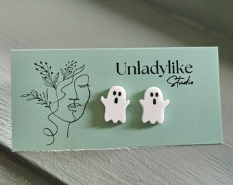 Cute Ghost Studs, Spooky Ghost Halloween Earrings, Cute Ghost Gift Idea, Stainless Steel Hypoallergenic