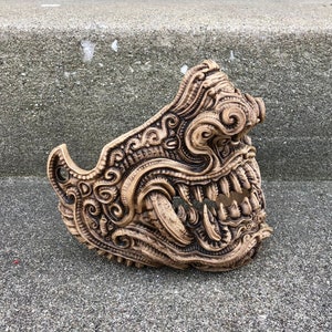 Ornate Oni Jaws Half Mask  -  Hand Painted 3D Printed Desk Display Mask Sculpture