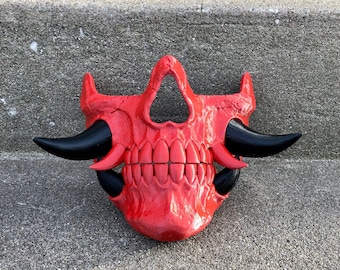Japanese Hannya Skull Half Mask Oni Demon Mask 3D Printed Samurai Mask