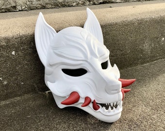 Japanese Fanged Kitsune Oni Demon Mask 3D Printed Samurai Mask