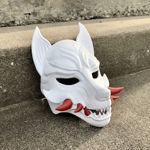 Japanese Fanged Kitsune Oni Demon Mask 3D Printed Samurai Mask