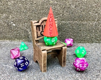 Chair of Shame Timeout Dice Jail and Dunce Cap from Fate's End Dice Towers by Kimbolt Creations