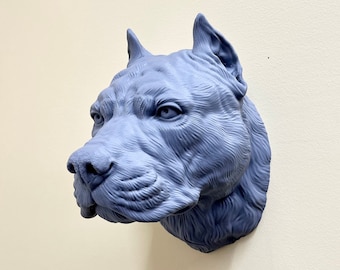 Pitbull Head Wall Art Mount - 3D Printed Bust - Shown in Dark Gray