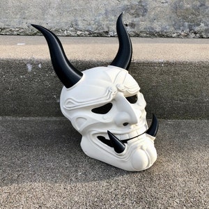 Japanese White Death Oni Demon Mask 3D Printed Samurai Mask