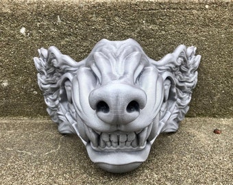 Snarling Wolf Mask - 3D Printed Demon Oni Half Mask