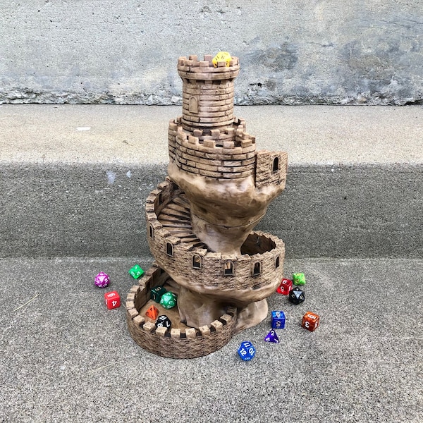 The Spiral Tower Dice Tower - 3D Printed Castle Tower Dice Tower