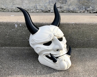 Japanese White Death Oni Demon Mask 3D Printed Samurai Mask