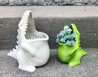 Gulzige Dino 3D-geprinte dinosaurusbak succulente plantenbak potvaas - verschillende kleuren