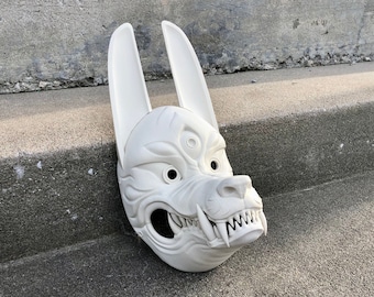 Japanese Snarling Kitsune Oni Demon Mask 3D Printed Samurai Mask