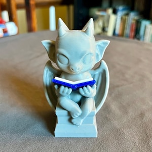 DIGITAL FILE ONLY - Chibi Reading Gargoyle Bookshelf Decor - Cute Spooky Figure - 3D Printed Bookish Decor