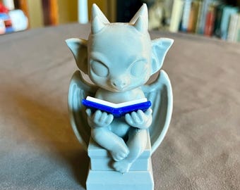 DIGITAL FILE ONLY - Chibi Reading Gargoyle Bookshelf Decor - Cute Spooky Figure - 3D Printed Bookish Decor